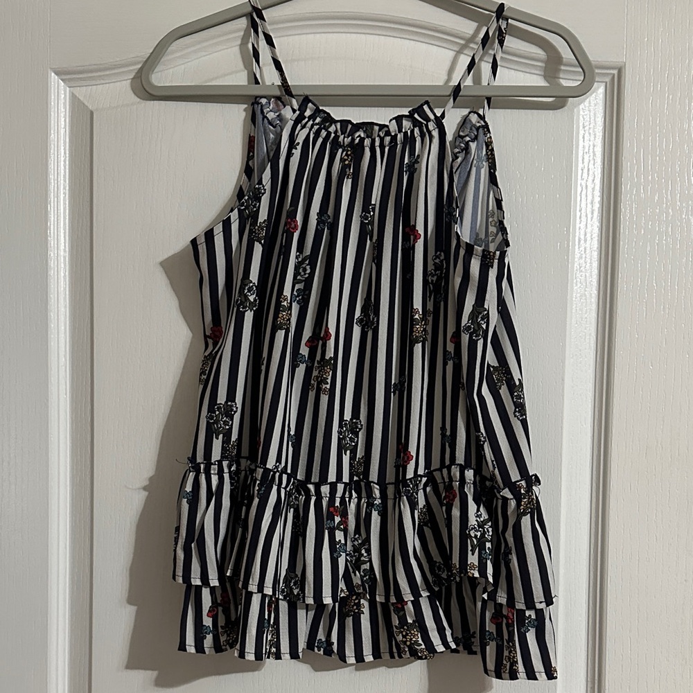 Joy Joy Black and White Striped Tank Top